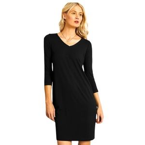 Eileen Fisher V-Neck Black Dress w/ 3/4 Length Sleeves
